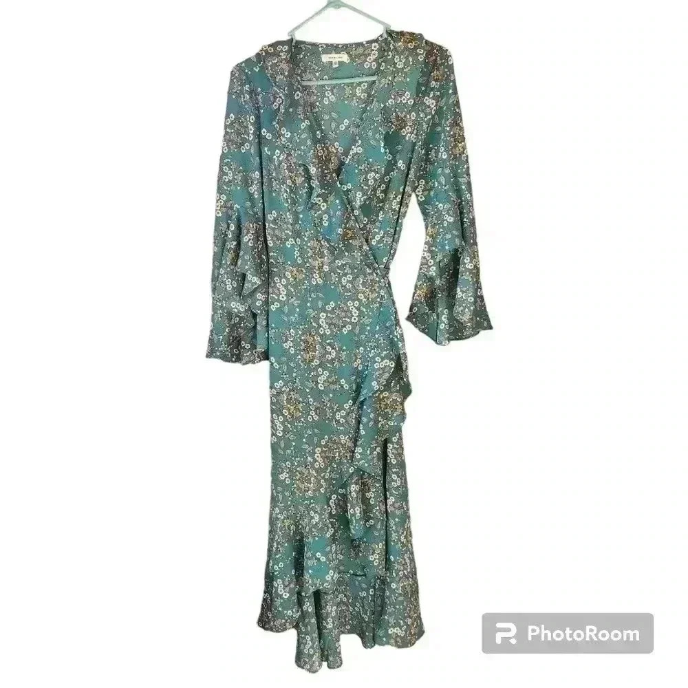 Max Studio Dress Ruffle Crepe Hi/Low Hem Wrap Dress Size XS 58822